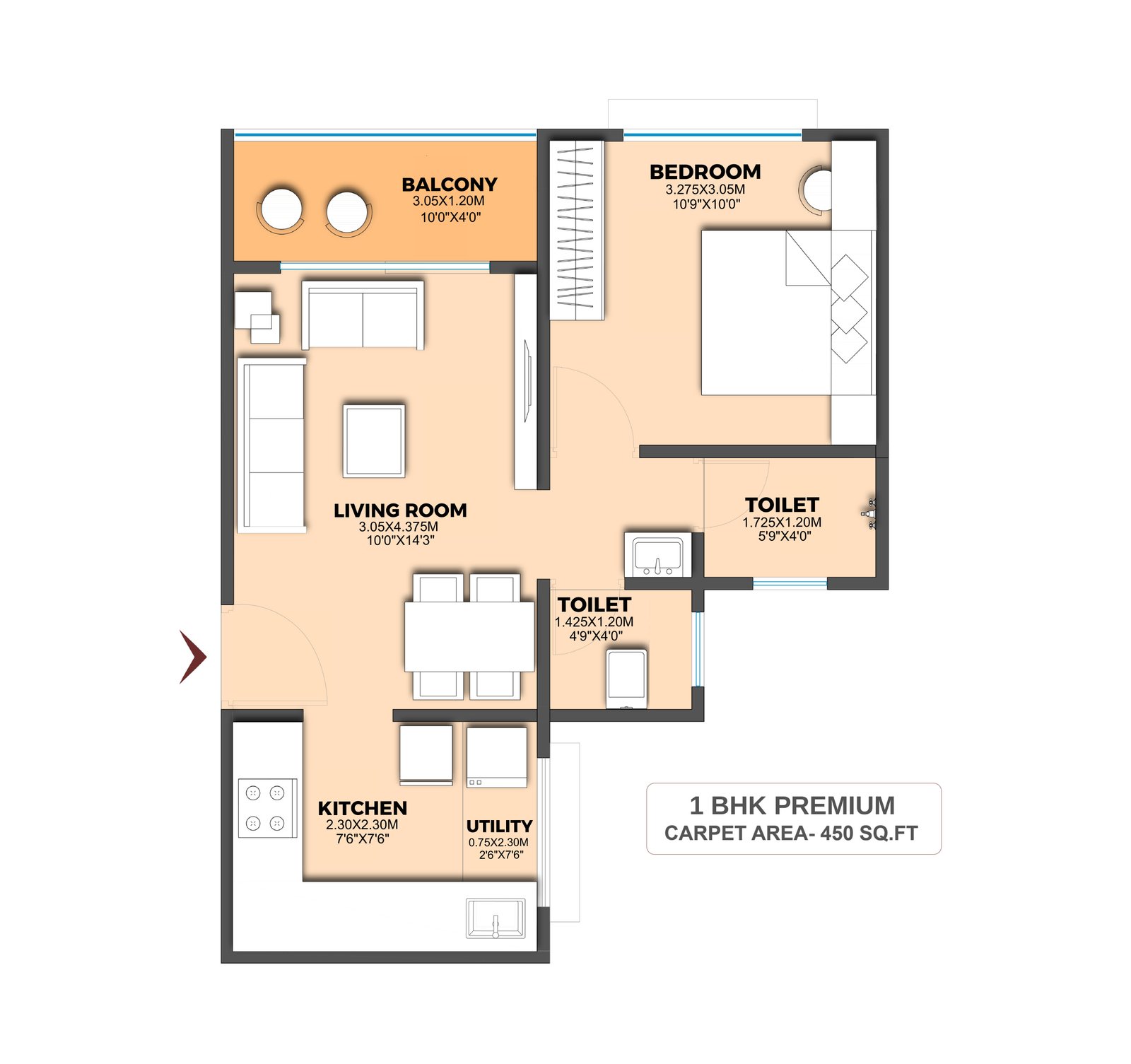 1 BHK Premium floor plan