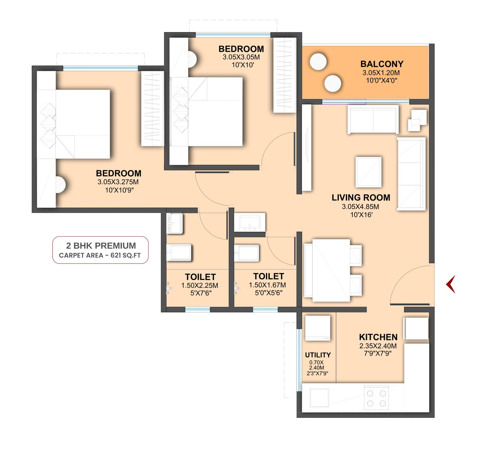 2 BHK Premium floor plan